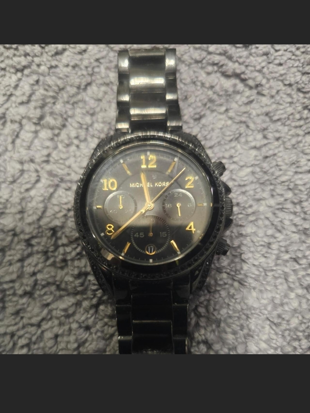 Michael Kors Black and Gold Accent Chronograph Bracelet Watch
